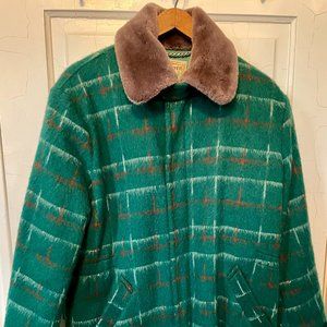 VINTAGE wool coat Green plaid XS women L kids